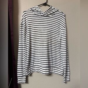 #731 A New Day women’s long sleeve hooded striped pullover size small
